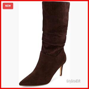 Wide Width Vegan Suede Mid-Calf Boots with Memory Foam and 3-Inch Heel
